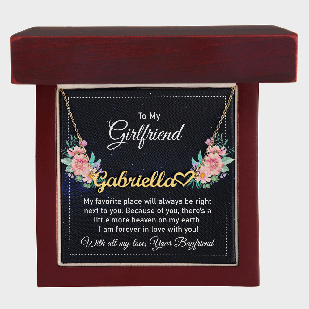 To My Girlfriend Heart Name Necklace – Personalized Gift for Her from Boyfriend – Custom Jewelry USA Made
