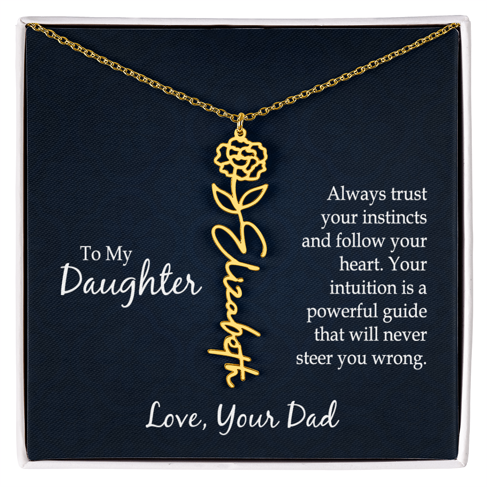 Personalized Daughter Necklace Gift from Dad, Birth Flower Name Jewelry for Her Birthday or Christmas