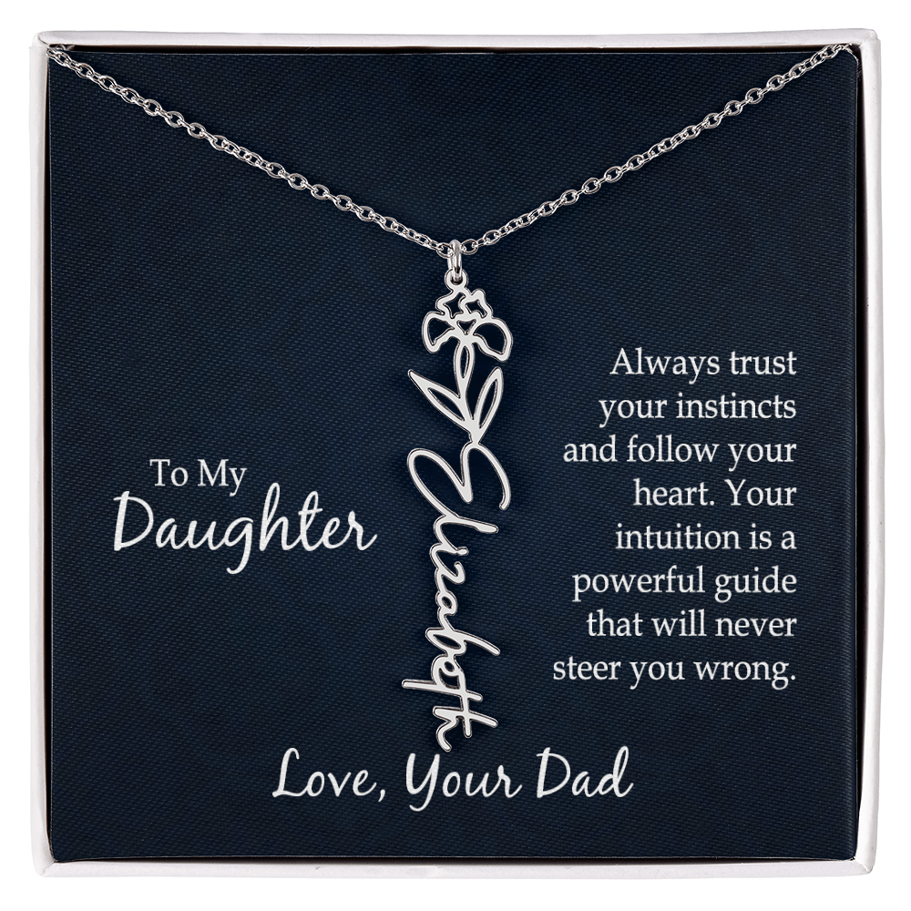Personalized Daughter Necklace Gift from Dad, Birth Flower Name Jewelry for Her Birthday or Christmas
