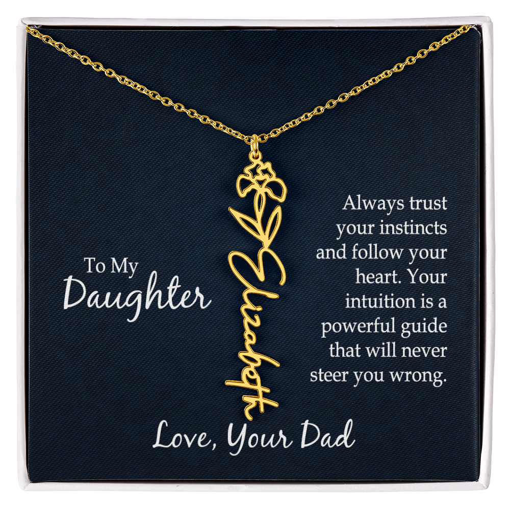 Personalized Daughter Necklace Gift from Dad, Birth Flower Name Jewelry for Her Birthday or Christmas