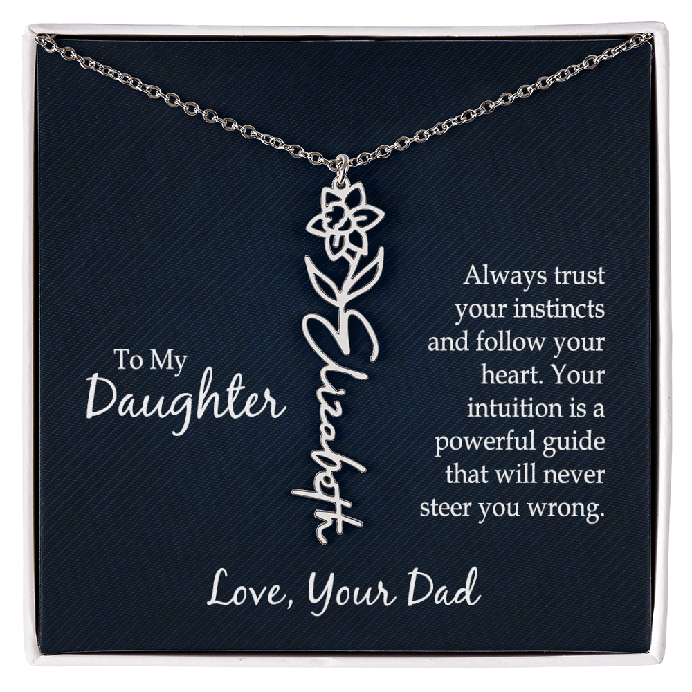 Personalized Daughter Necklace Gift from Dad, Birth Flower Name Jewelry for Her Birthday or Christmas