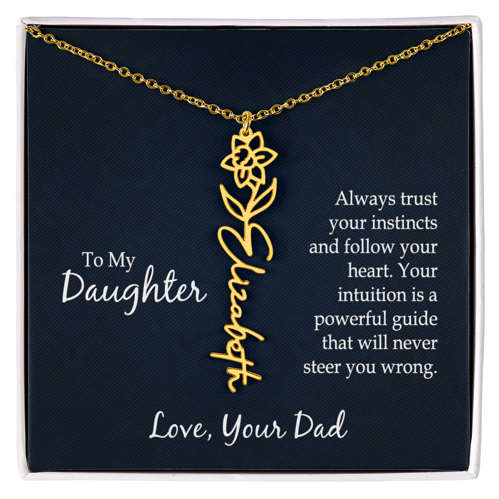 Personalized Daughter Necklace Gift from Dad, Birth Flower Name Jewelry for Her Birthday or Christmas