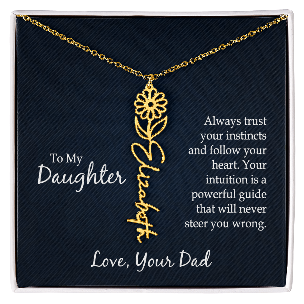 Personalized Daughter Necklace Gift from Dad, Birth Flower Name Jewelry for Her Birthday or Christmas
