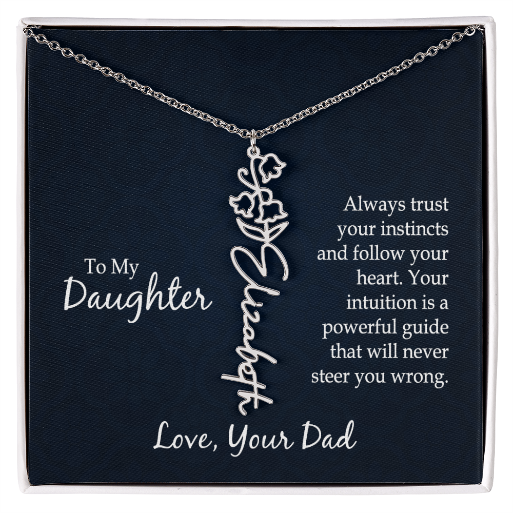 Personalized Daughter Necklace Gift from Dad, Birth Flower Name Jewelry for Her Birthday or Christmas