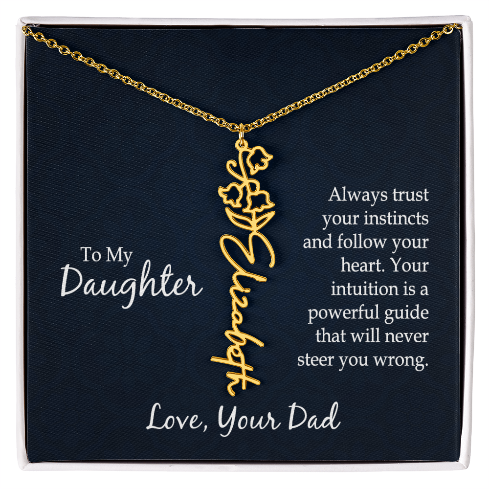Personalized Daughter Necklace Gift from Dad, Birth Flower Name Jewelry for Her Birthday or Christmas