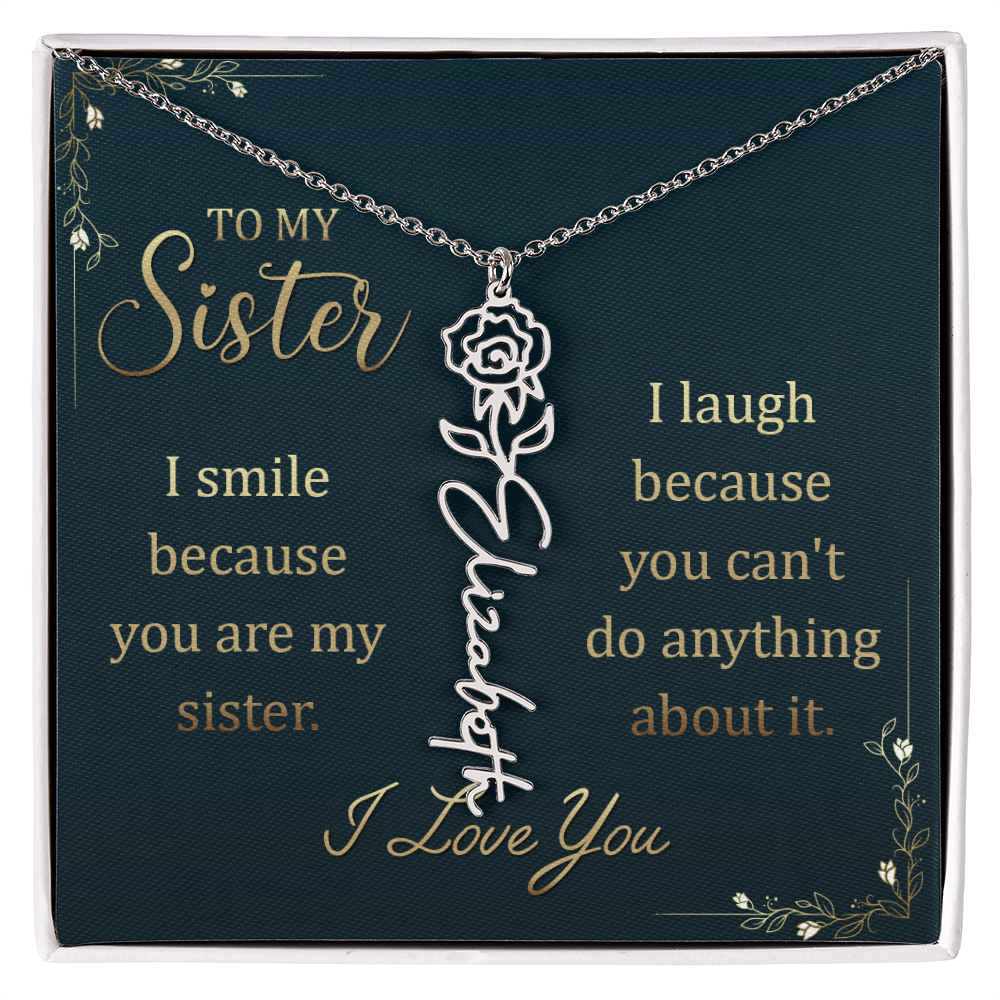 Flower Name Necklace for Sister – Custom Birth Flower Jewelry Gift with Funny Quote Card, Personalized Jewelry for Her