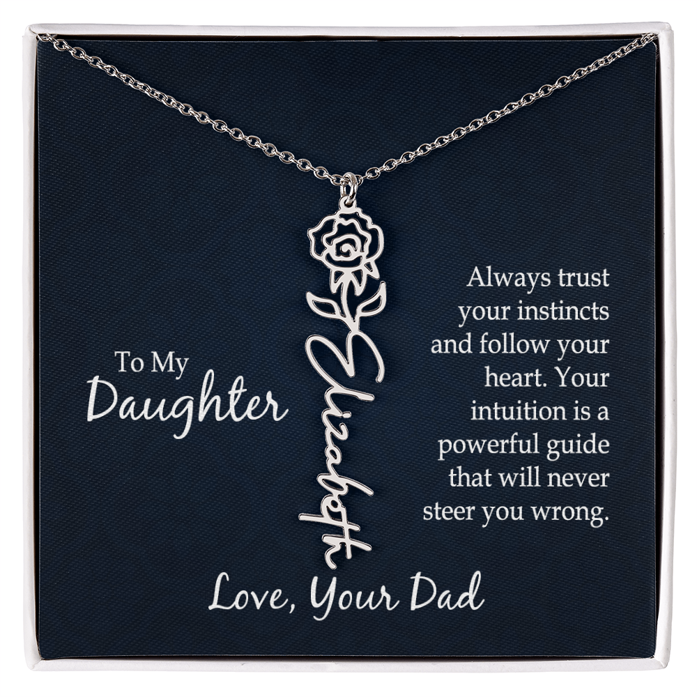 Personalized Daughter Necklace Gift from Dad, Birth Flower Name Jewelry for Her Birthday or Christmas