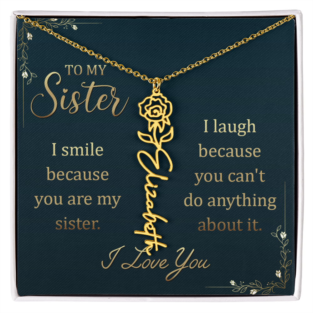 Flower Name Necklace for Sister – Custom Birth Flower Jewelry Gift with Funny Quote Card, Personalized Jewelry for Her
