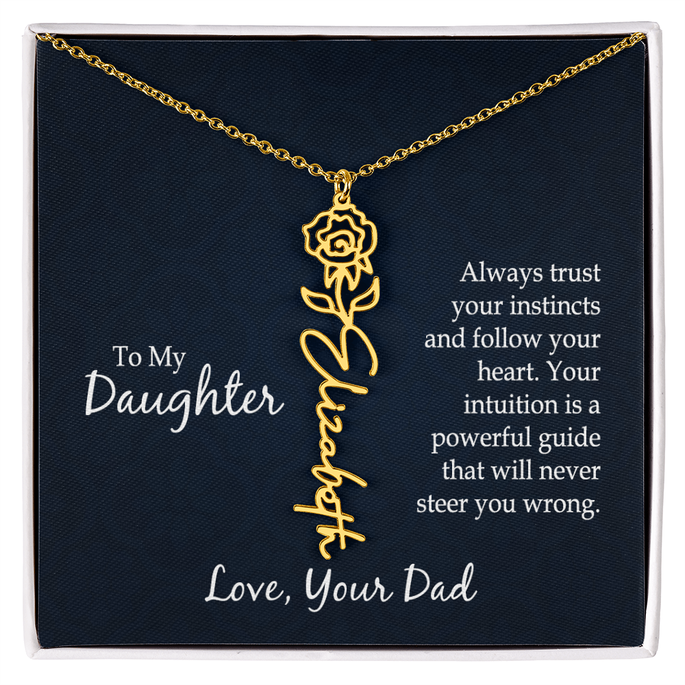 Personalized Daughter Necklace Gift from Dad, Birth Flower Name Jewelry for Her Birthday or Christmas
