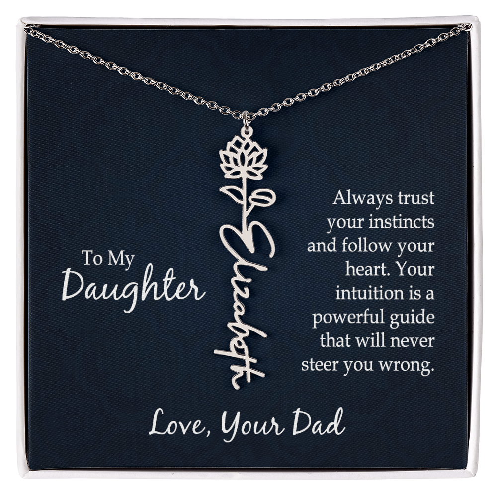 Personalized Daughter Necklace Gift from Dad, Birth Flower Name Jewelry for Her Birthday or Christmas