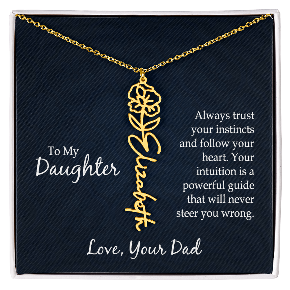 Personalized Daughter Necklace Gift from Dad, Birth Flower Name Jewelry for Her Birthday or Christmas