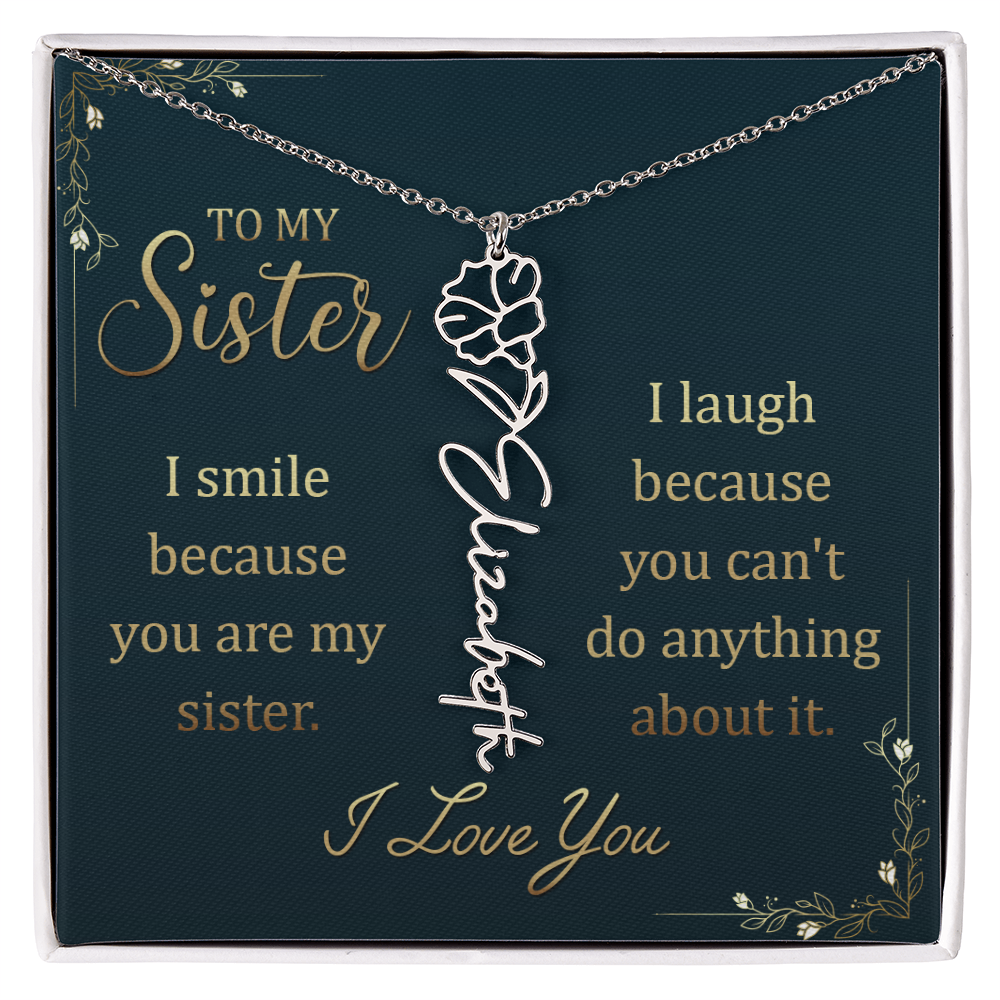Flower Name Necklace for Sister – Custom Birth Flower Jewelry Gift with Funny Quote Card, Personalized Jewelry for Her