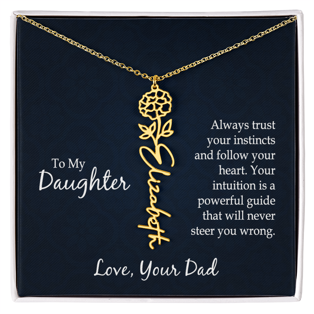 Personalized Daughter Necklace Gift from Dad, Birth Flower Name Jewelry for Her Birthday or Christmas