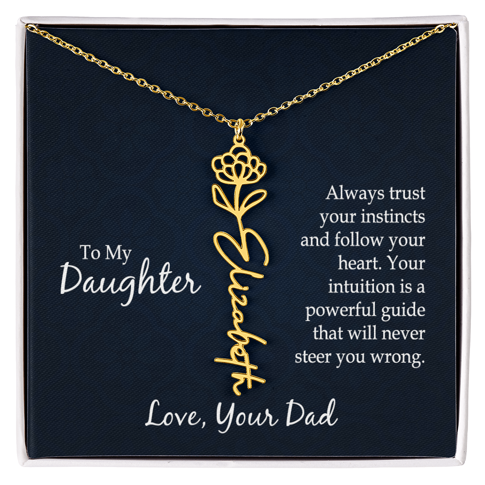 Personalized Daughter Necklace Gift from Dad, Birth Flower Name Jewelry for Her Birthday or Christmas