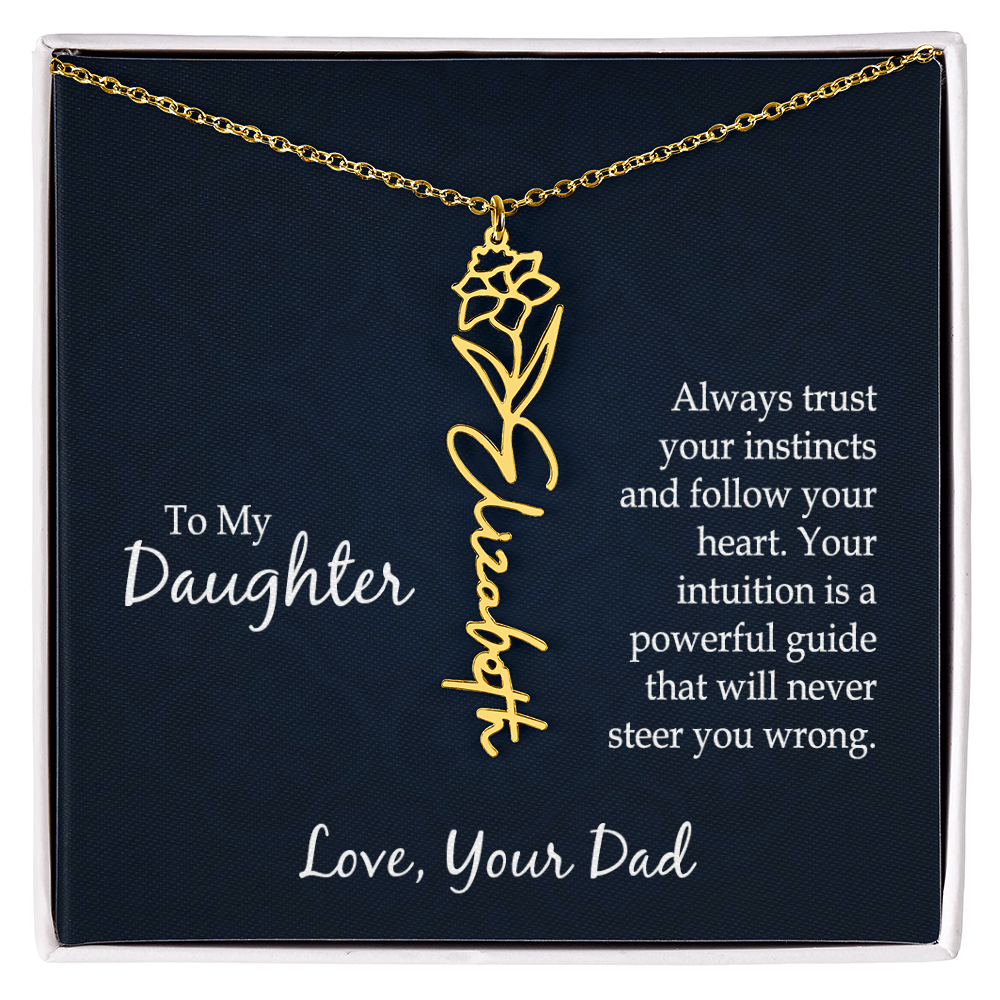 Personalized Daughter Necklace Gift from Dad, Birth Flower Name Jewelry for Her Birthday or Christmas