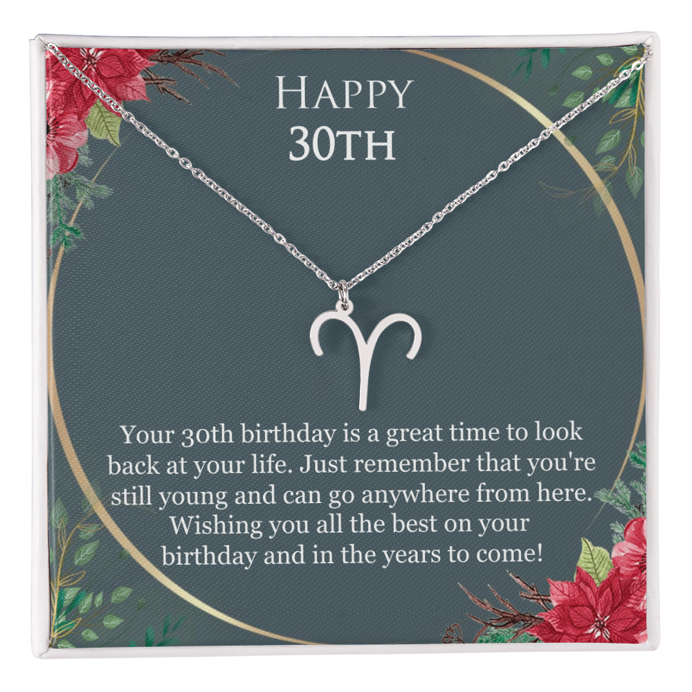 30th Birthday For Her, 30th Birthday Gift Ideas, Happy 30th, Wishing You All The Best - Zodiac Name Necklace With Birthday Greeting Card by Best Gifts 305