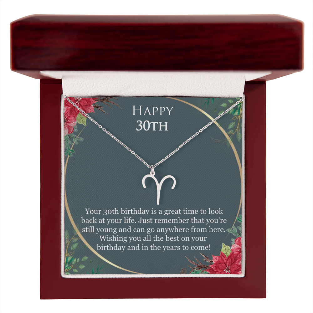 30th Birthday For Her, 30th Birthday Gift Ideas, Happy 30th, Wishing You All The Best - Zodiac Name Necklace With Birthday Greeting Card by Best Gifts 305