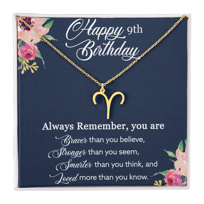 Custom Zodiac Necklace for 9-Year-Old Girl – Personalized Birthday Jewelry Gift from Mom to Daughter – Adjustable Astrological Pendant Necklace with Inspirational Quote, Birthday Gift for Her by Best Gifts 305