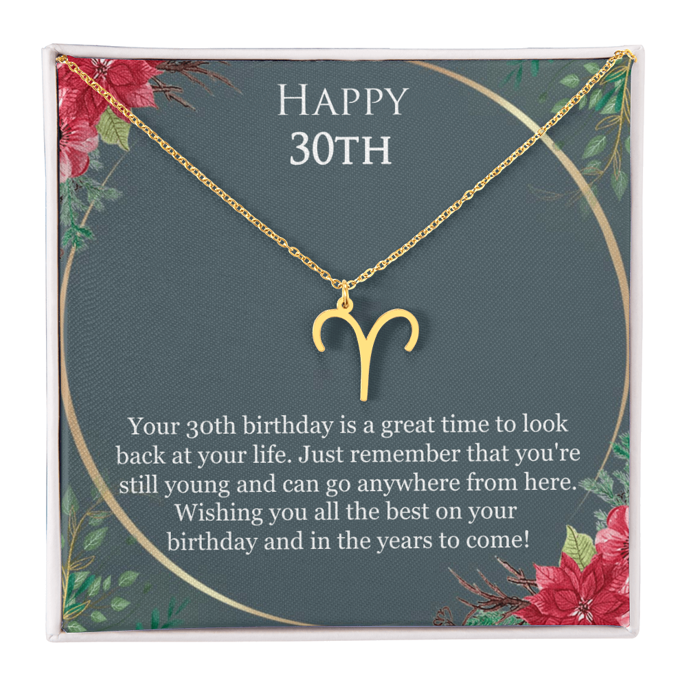 30th Birthday For Her, 30th Birthday Gift Ideas, Happy 30th, Wishing You All The Best - Zodiac Name Necklace With Birthday Greeting Card by Best Gifts 305