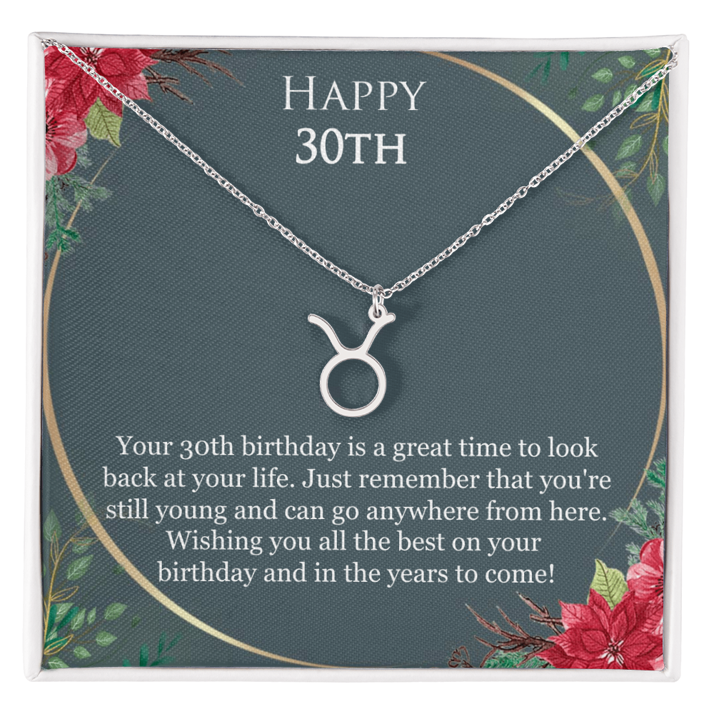 30th Birthday For Her, 30th Birthday Gift Ideas, Happy 30th, Wishing You All The Best - Zodiac Name Necklace With Birthday Greeting Card by Best Gifts 305