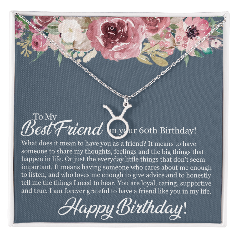 60th Birthday Best Friend, Happy 60th Birthday, 60th Birthday For Women, Grateful To Have A Friend Like You - Zodiac Name Necklace With Birthday Message Card by Best Gifts 305
