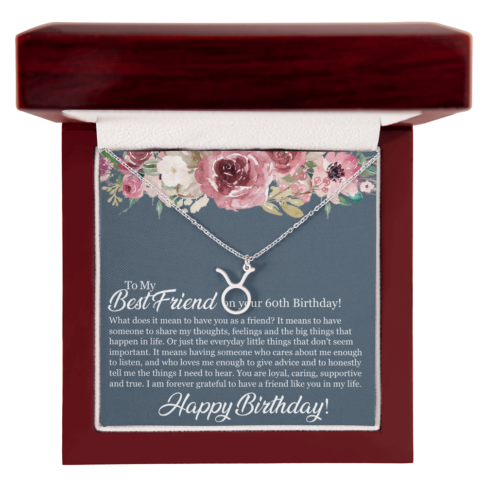 60th Birthday Best Friend, Happy 60th Birthday, 60th Birthday For Women, Grateful To Have A Friend Like You - Zodiac Name Necklace With Birthday Message Card by Best Gifts 305