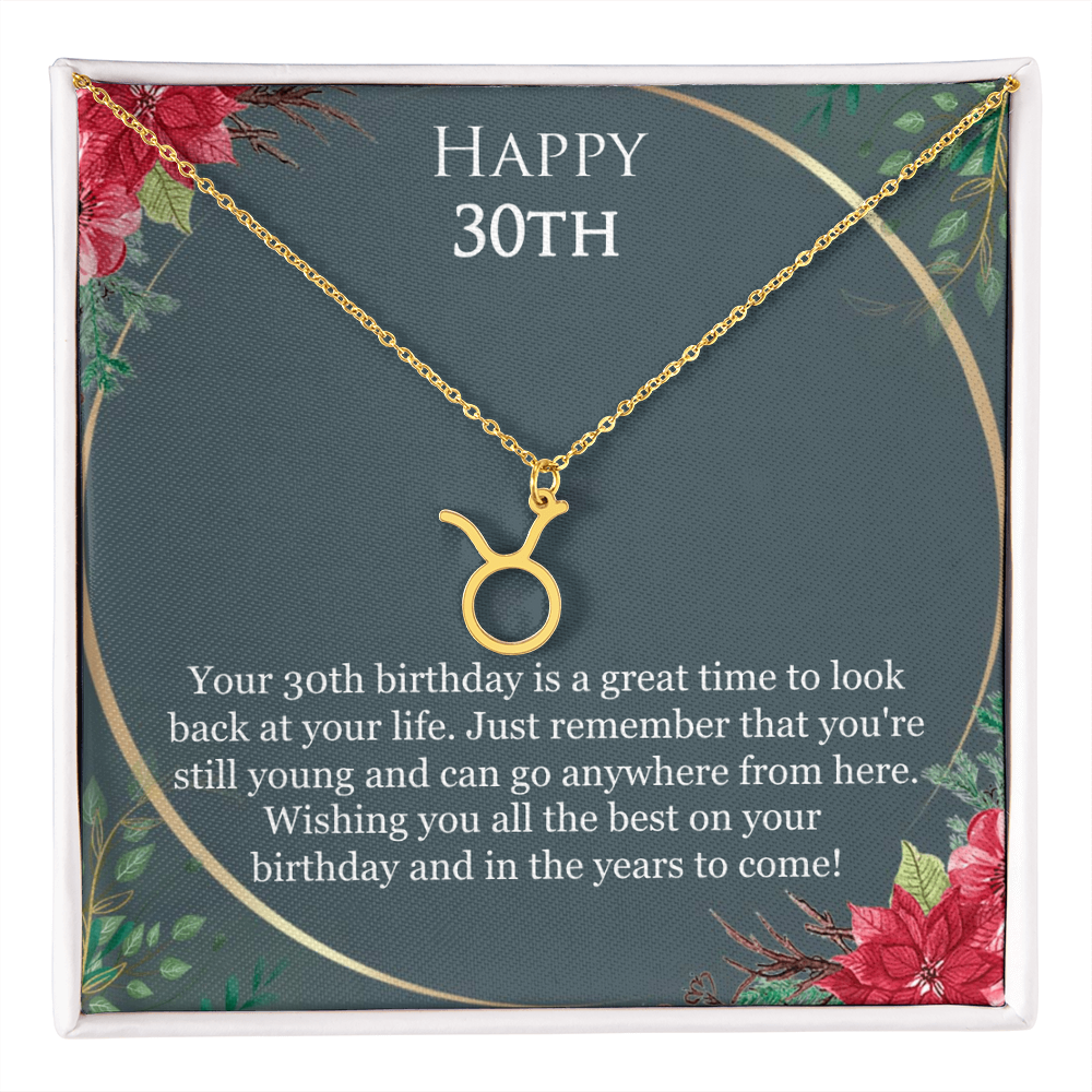 30th Birthday For Her, 30th Birthday Gift Ideas, Happy 30th, Wishing You All The Best - Zodiac Name Necklace With Birthday Greeting Card by Best Gifts 305