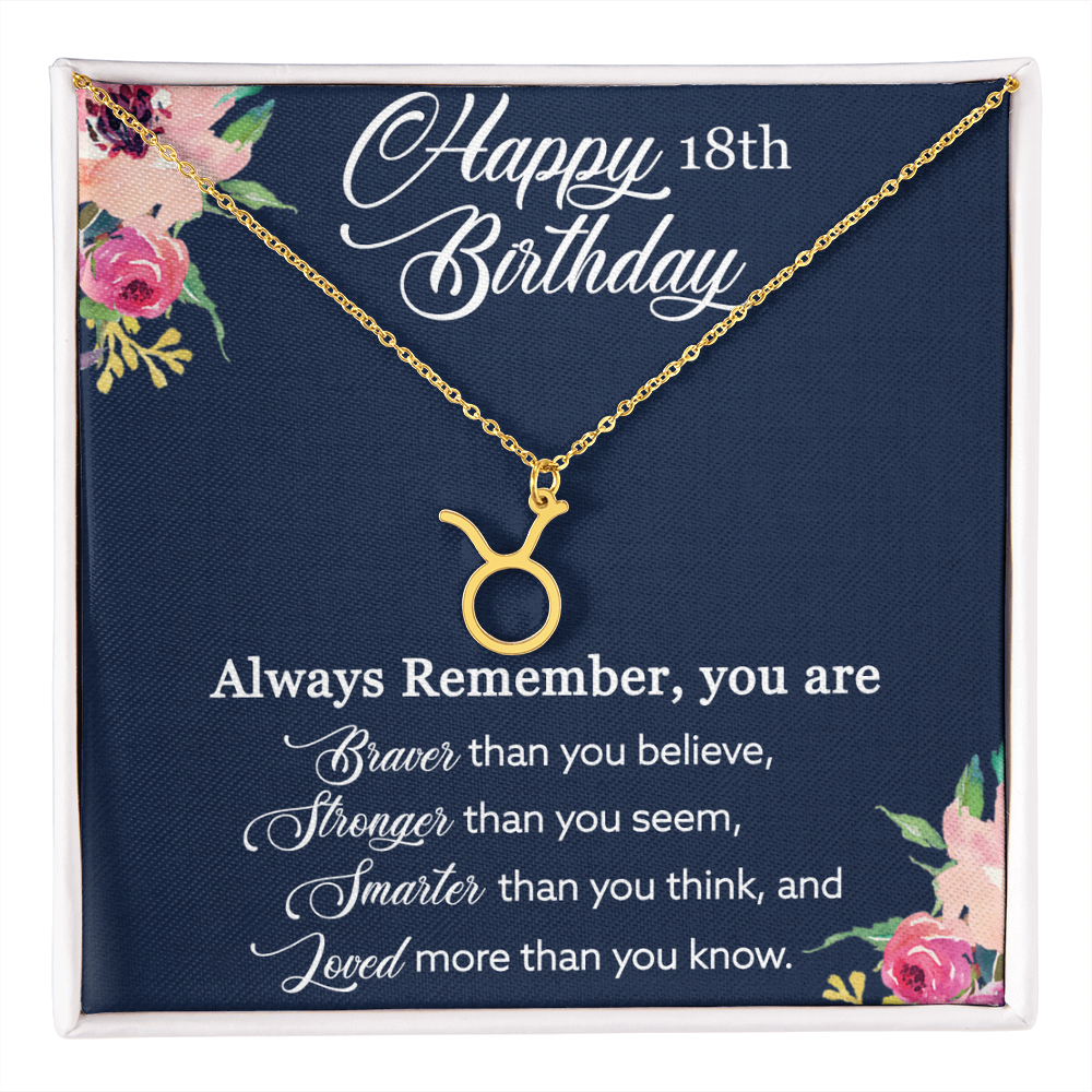 Happy 18th Birthday, Birthday Gift For Women, 18th Birthday Gift, You Are Braver And Loved - Zodiac Name Necklace With Birthday Greeting Card by Best Gifts 305