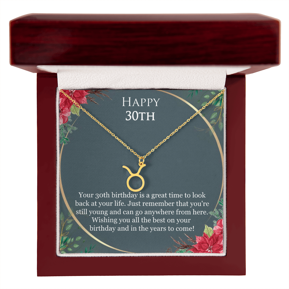 30th Birthday For Her, 30th Birthday Gift Ideas, Happy 30th, Wishing You All The Best - Zodiac Name Necklace With Birthday Greeting Card by Best Gifts 305
