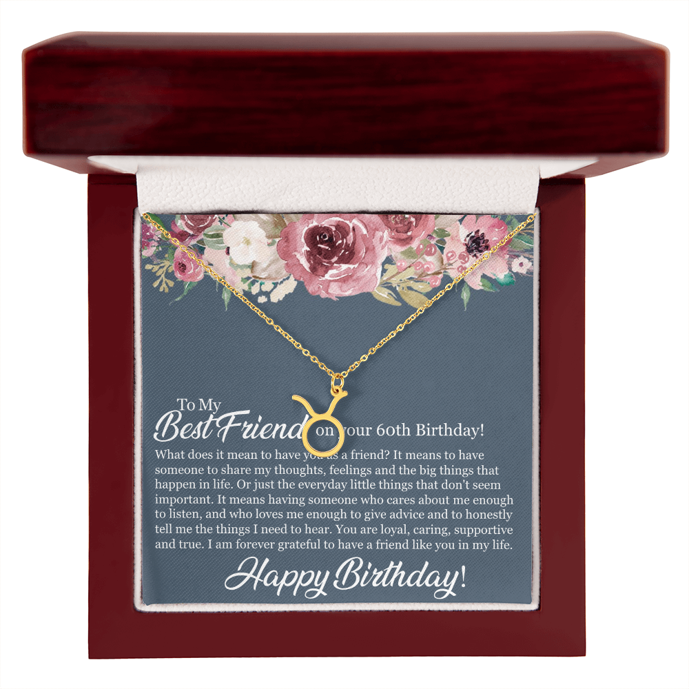 60th Birthday Best Friend, Happy 60th Birthday, 60th Birthday For Women, Grateful To Have A Friend Like You - Zodiac Name Necklace With Birthday Message Card by Best Gifts 305