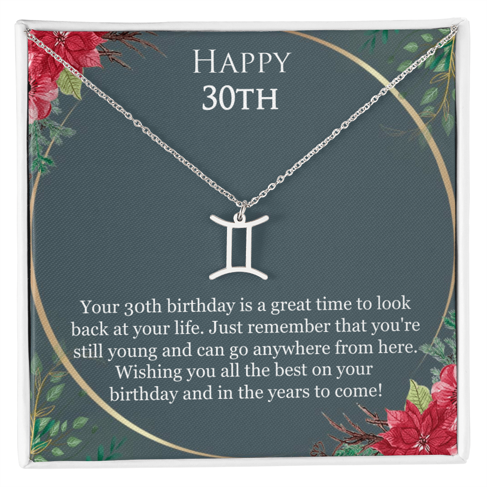 30th Birthday For Her, 30th Birthday Gift Ideas, Happy 30th, Wishing You All The Best - Zodiac Name Necklace With Birthday Greeting Card by Best Gifts 305