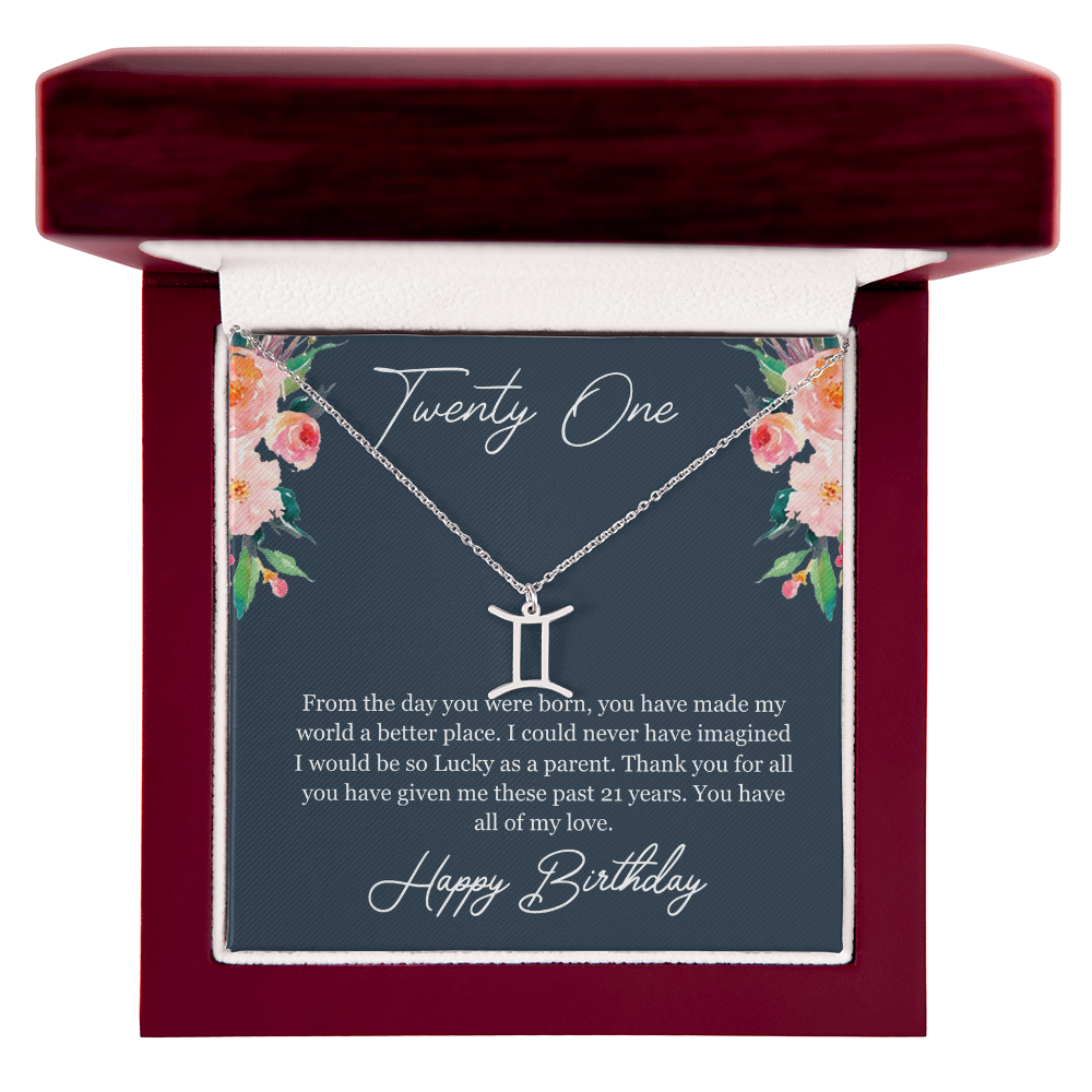 Twenty One Birthday, 21st Birthday, Birthday Gift For Her, You Have All Of My Love - Zodiac Name Necklace With Birthday Greeting Card by Best Gifts 305