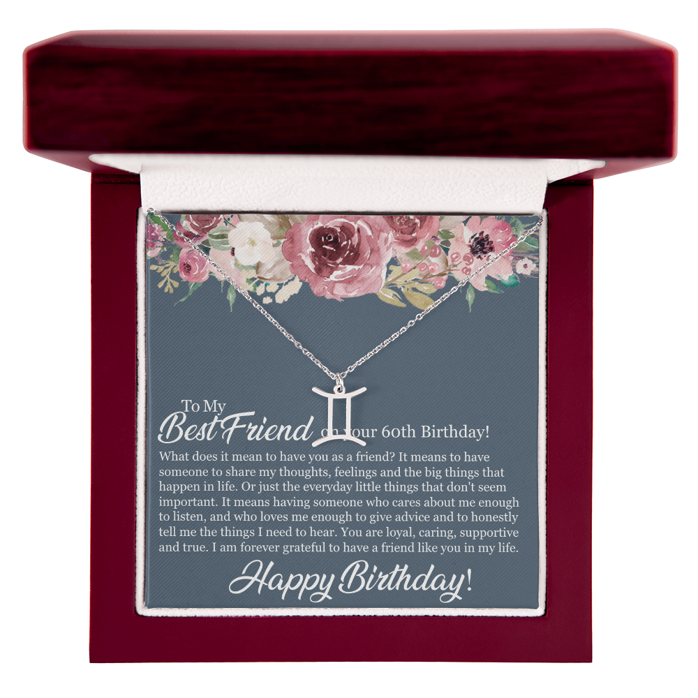 60th Birthday Best Friend, Happy 60th Birthday, 60th Birthday For Women, Grateful To Have A Friend Like You - Zodiac Name Necklace With Birthday Message Card by Best Gifts 305