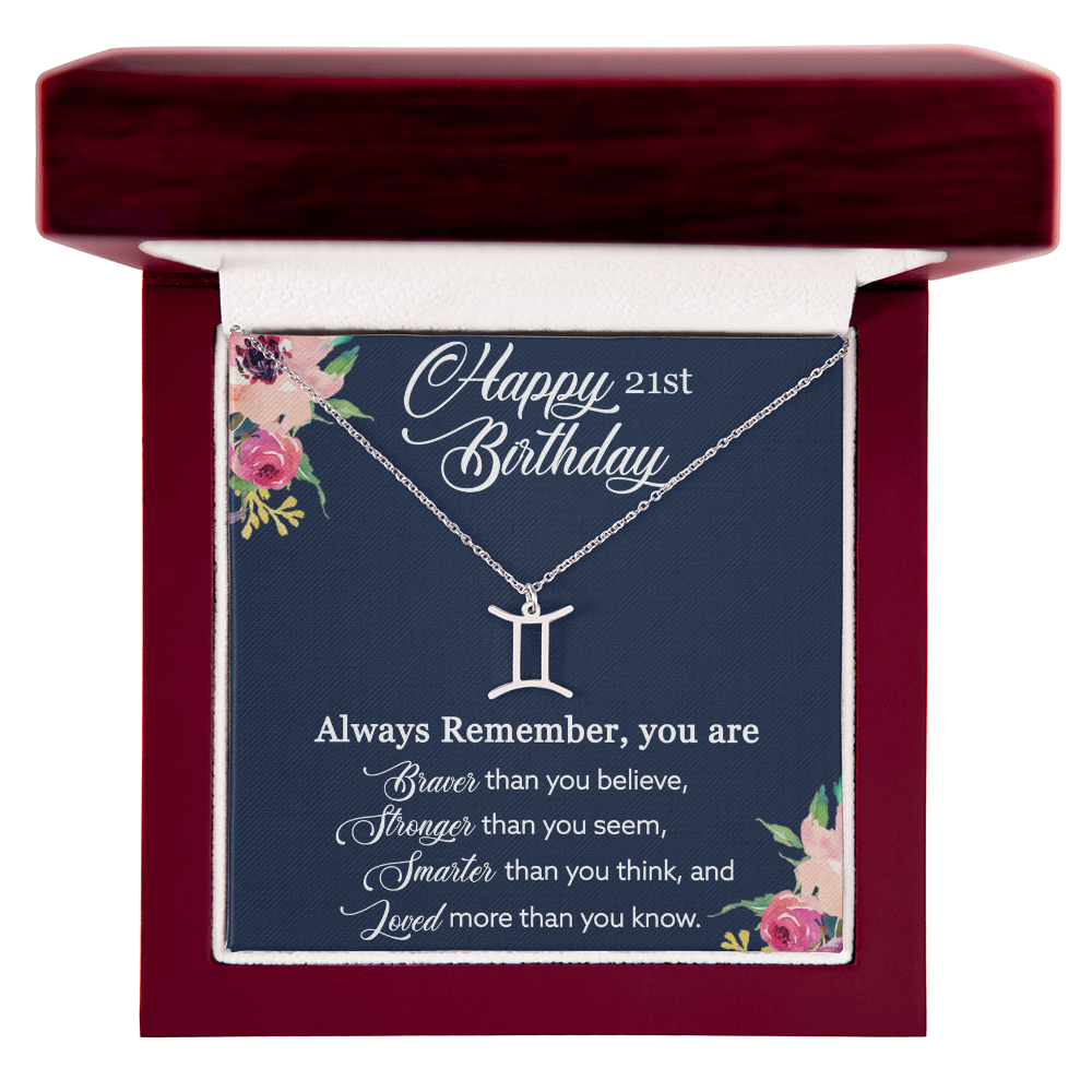 Happy 21st Birthday, Birthday Gift For Girls, 21st Birthday Gift, You Are Braver And Loved - Zodiac Name Necklace With Birthday Greeting Card by Best Gifts 305