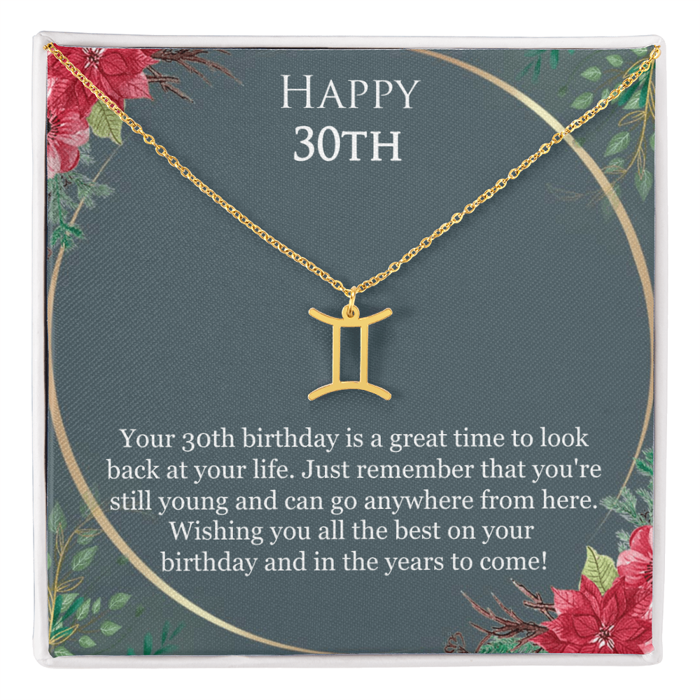 30th Birthday For Her, 30th Birthday Gift Ideas, Happy 30th, Wishing You All The Best - Zodiac Name Necklace With Birthday Greeting Card by Best Gifts 305