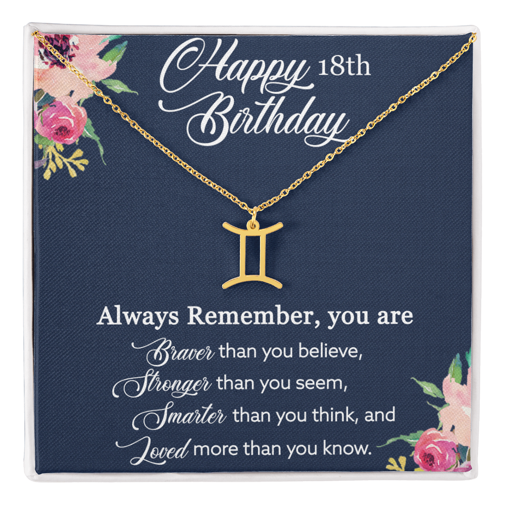 Happy 18th Birthday, Birthday Gift For Women, 18th Birthday Gift, You Are Braver And Loved - Zodiac Name Necklace With Birthday Greeting Card by Best Gifts 305
