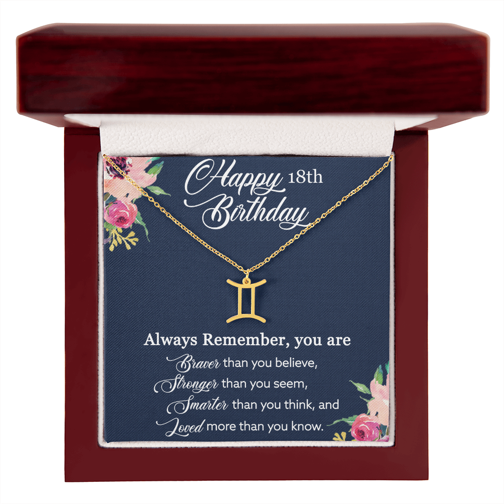 Happy 18th Birthday, Birthday Gift For Women, 18th Birthday Gift, You Are Braver And Loved - Zodiac Name Necklace With Birthday Greeting Card by Best Gifts 305