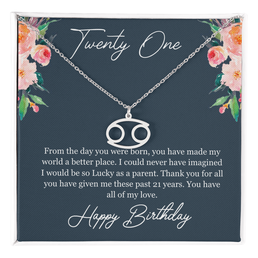 Twenty One Birthday, 21st Birthday, Birthday Gift For Her, You Have All Of My Love - Zodiac Name Necklace With Birthday Greeting Card by Best Gifts 305