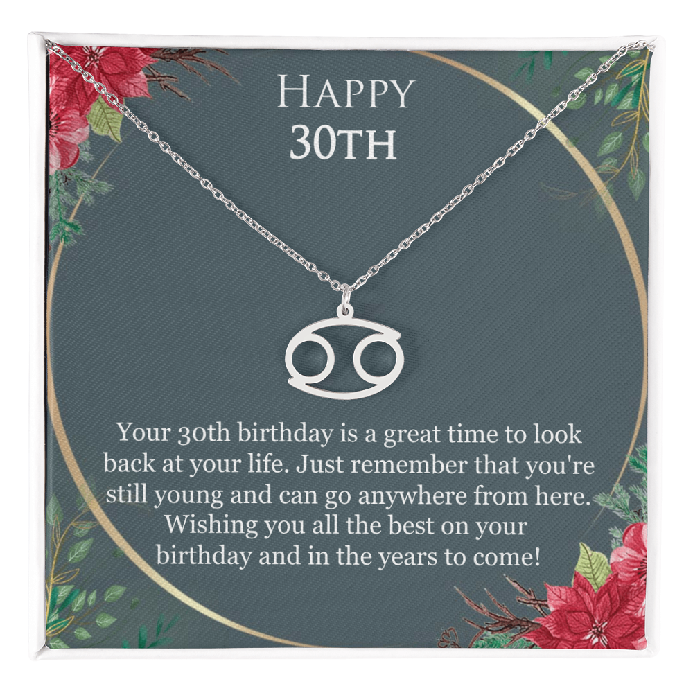 30th Birthday For Her, 30th Birthday Gift Ideas, Happy 30th, Wishing You All The Best - Zodiac Name Necklace With Birthday Greeting Card by Best Gifts 305