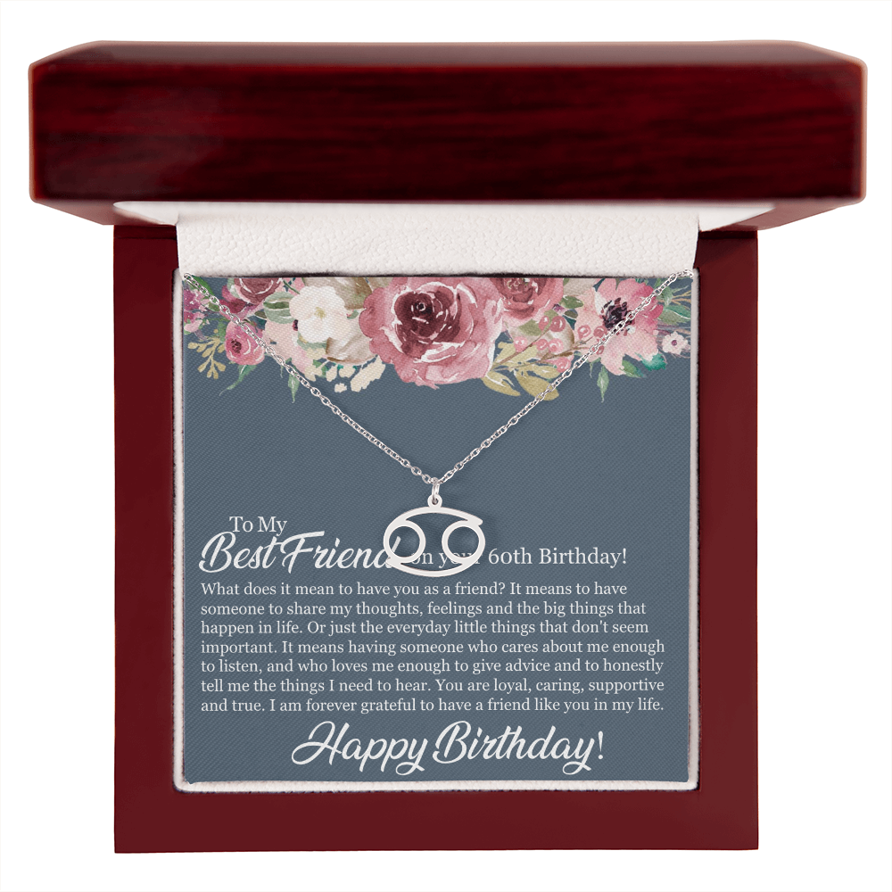 60th Birthday Best Friend, Happy 60th Birthday, 60th Birthday For Women, Grateful To Have A Friend Like You - Zodiac Name Necklace With Birthday Message Card by Best Gifts 305