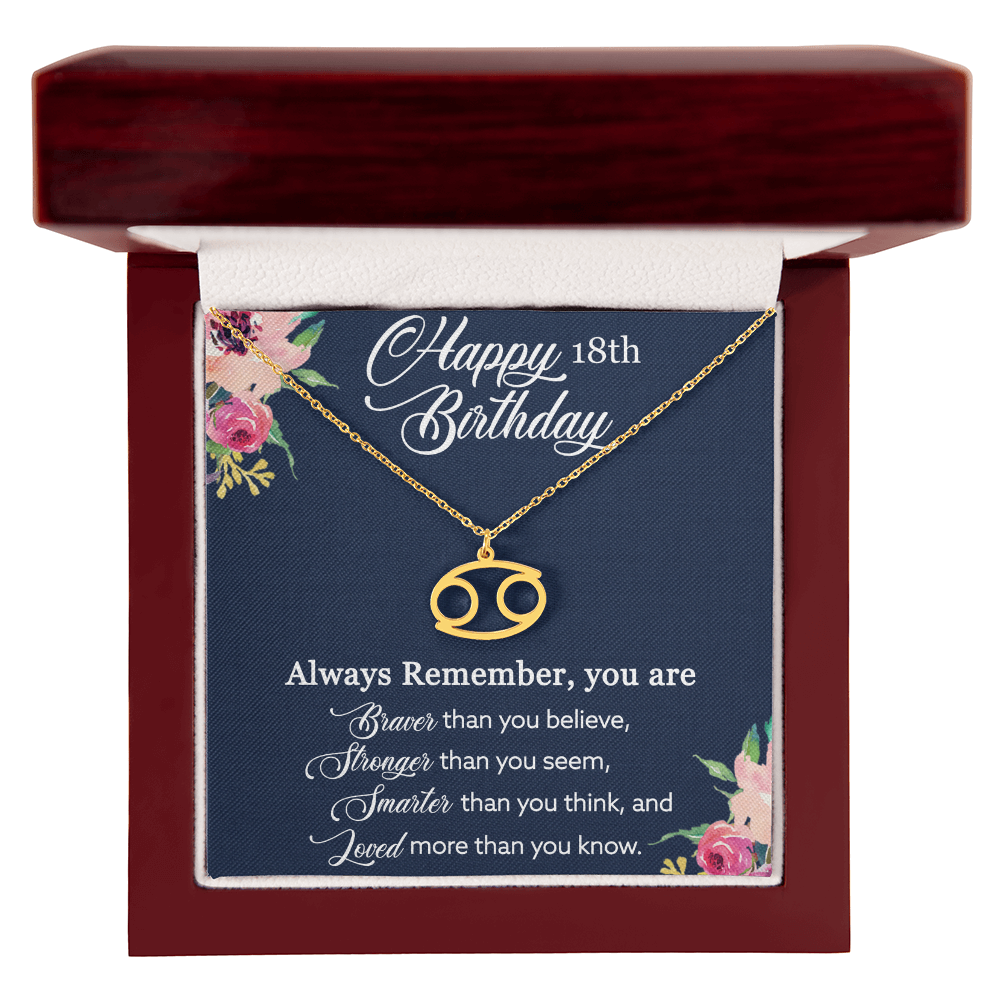 Happy 18th Birthday, Birthday Gift For Women, 18th Birthday Gift, You Are Braver And Loved - Zodiac Name Necklace With Birthday Greeting Card by Best Gifts 305