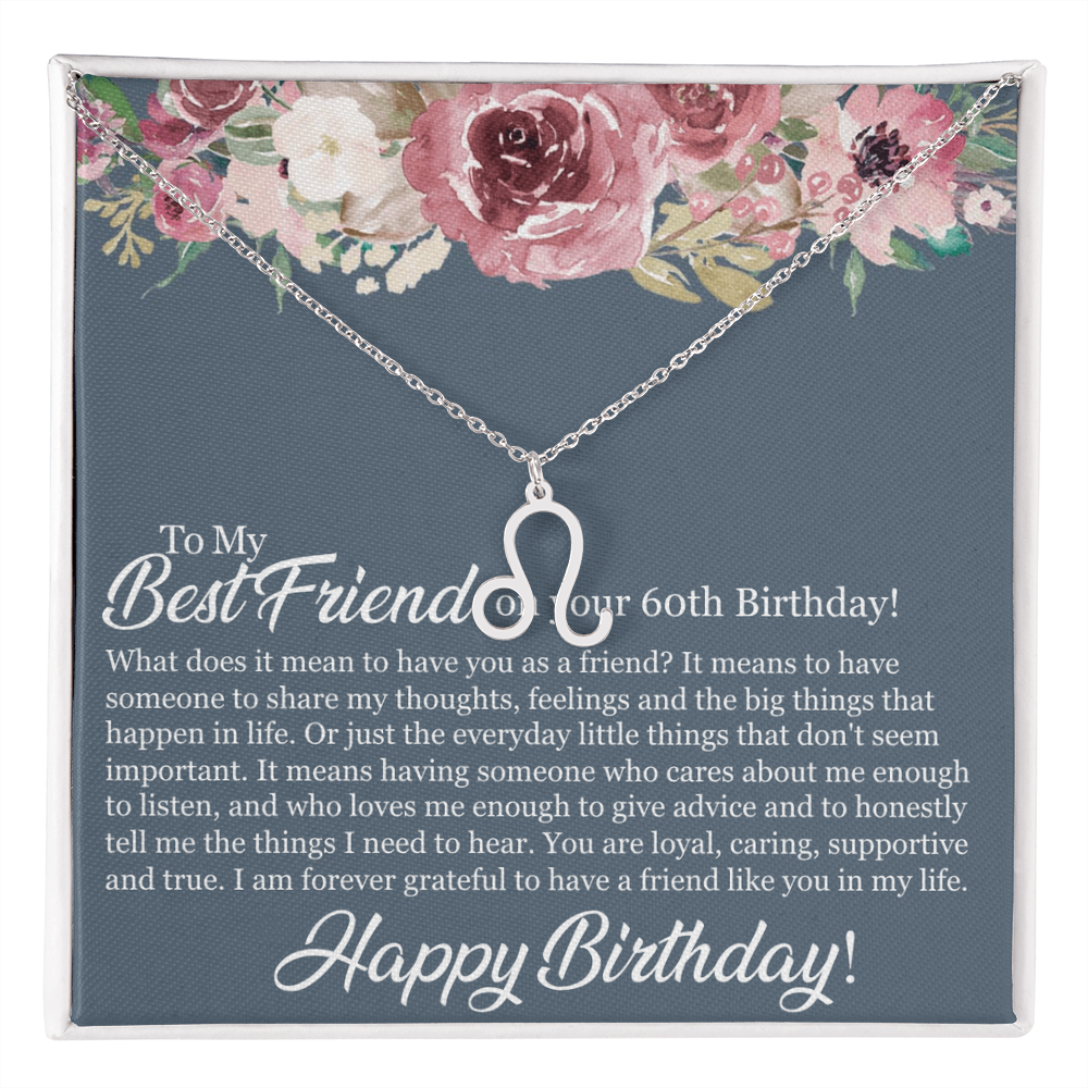 60th Birthday Best Friend, Happy 60th Birthday, 60th Birthday For Women, Grateful To Have A Friend Like You - Zodiac Name Necklace With Birthday Message Card by Best Gifts 305