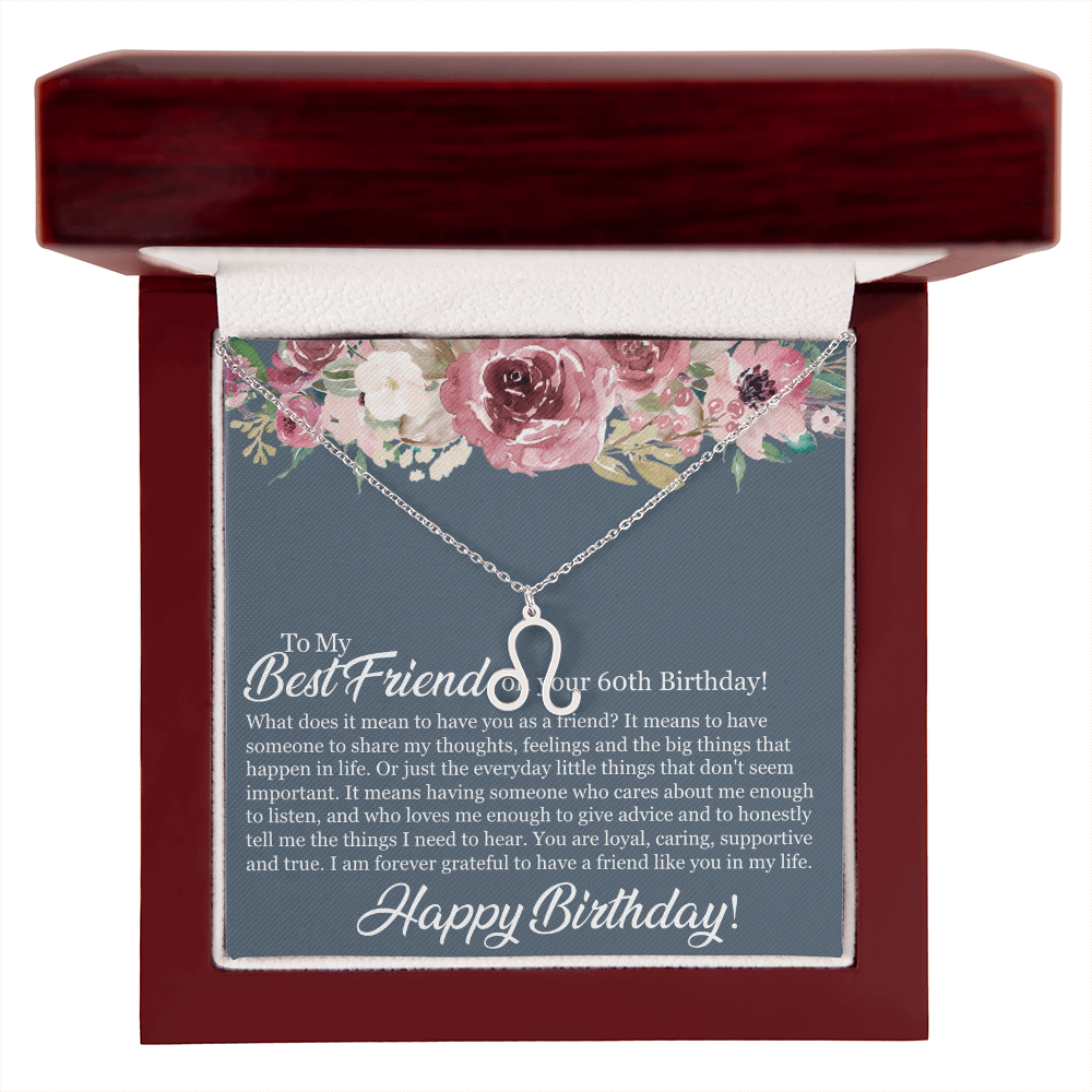 60th Birthday Best Friend, Happy 60th Birthday, 60th Birthday For Women, Grateful To Have A Friend Like You - Zodiac Name Necklace With Birthday Message Card by Best Gifts 305