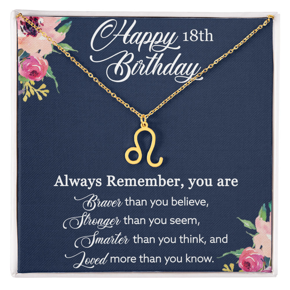 Happy 18th Birthday, Birthday Gift For Women, 18th Birthday Gift, You Are Braver And Loved - Zodiac Name Necklace With Birthday Greeting Card by Best Gifts 305