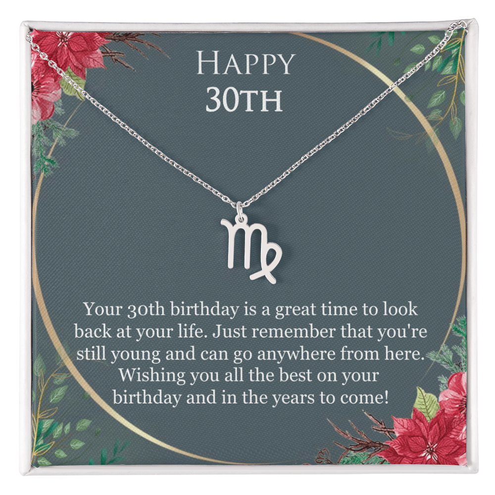 30th Birthday For Her, 30th Birthday Gift Ideas, Happy 30th, Wishing You All The Best - Zodiac Name Necklace With Birthday Greeting Card by Best Gifts 305