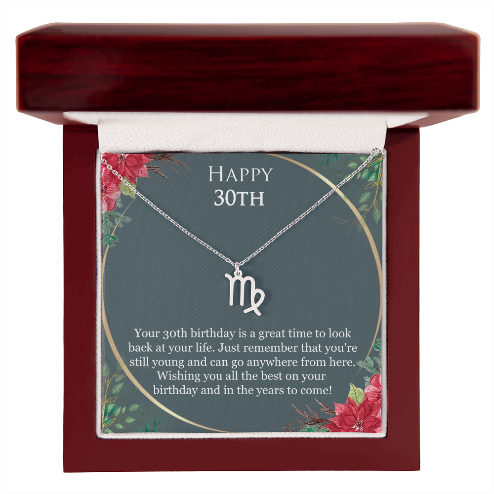 30th Birthday For Her, 30th Birthday Gift Ideas, Happy 30th, Wishing You All The Best - Zodiac Name Necklace With Birthday Greeting Card by Best Gifts 305