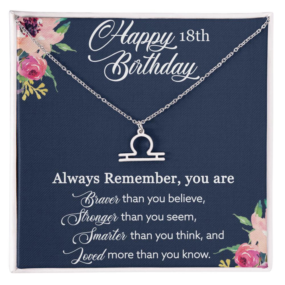 Happy 18th Birthday, Birthday Gift For Women, 18th Birthday Gift, You Are Braver And Loved - Zodiac Name Necklace With Birthday Greeting Card by Best Gifts 305