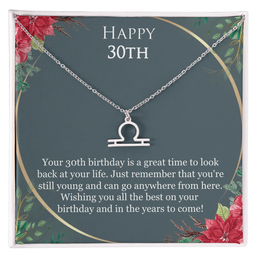 30th Birthday For Her, 30th Birthday Gift Ideas, Happy 30th, Wishing You All The Best - Zodiac Name Necklace With Birthday Greeting Card by Best Gifts 305