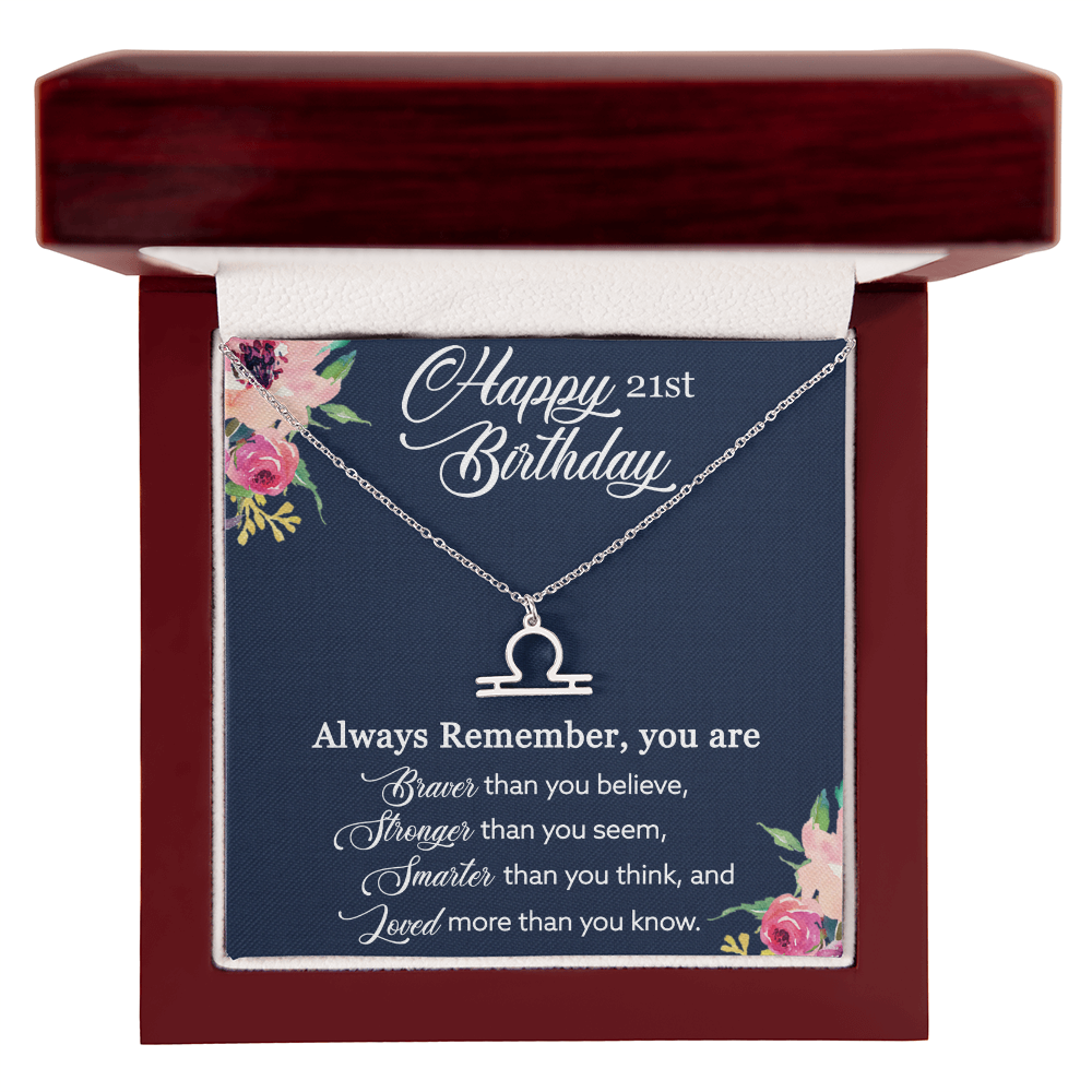 Happy 21st Birthday, Birthday Gift For Girls, 21st Birthday Gift, You Are Braver And Loved - Zodiac Name Necklace With Birthday Greeting Card by Best Gifts 305