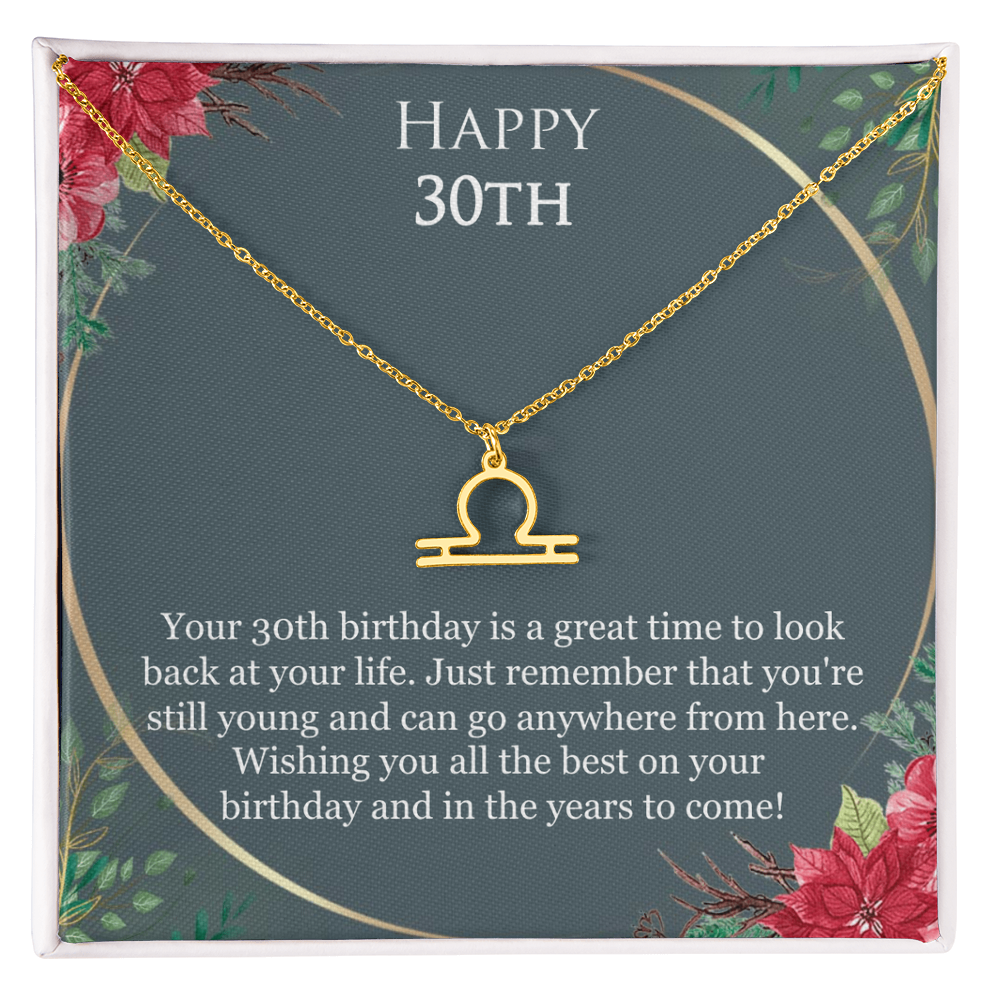 30th Birthday For Her, 30th Birthday Gift Ideas, Happy 30th, Wishing You All The Best - Zodiac Name Necklace With Birthday Greeting Card by Best Gifts 305